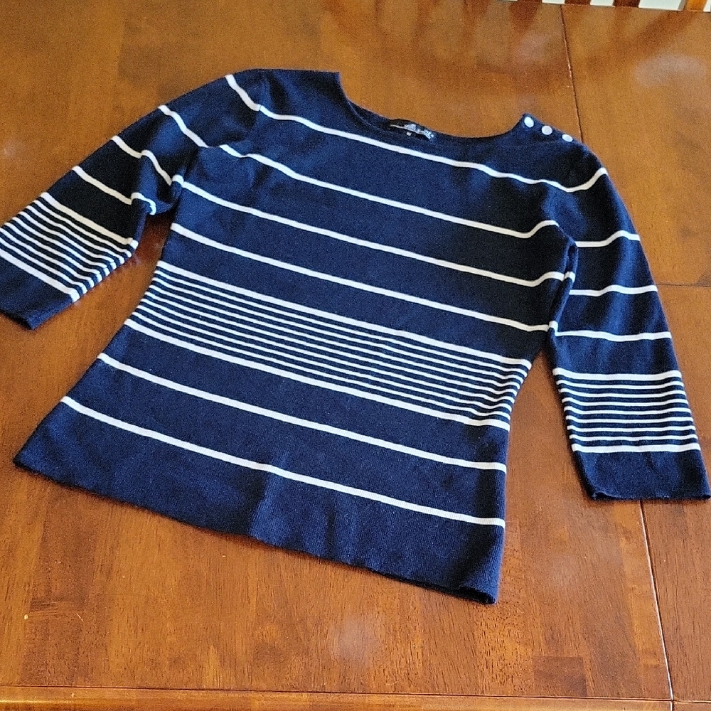 Navy & White Striped Sweater | Medium